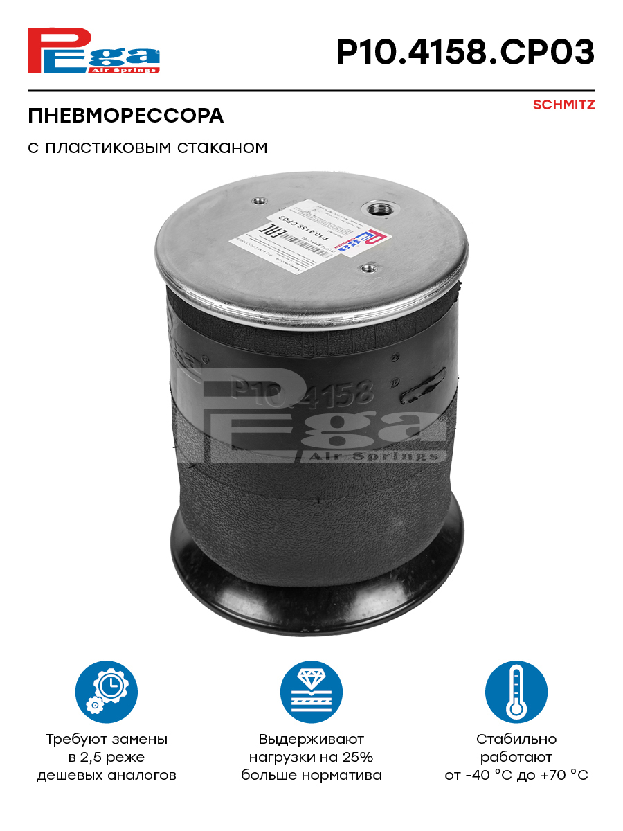 Пневморессора P10.4158.CP03 (2отв.М10+отв./возд.М22) в сборе пласт.стакан 1отв.М12 (PEGA/MARSHALL)