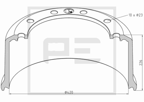 Барабан тормозной прицепа BPW ECO MAXX (420*180/184 H=227 d=290/335 n10x23) 046.698-00A (PE)