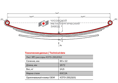 Лист № 1 задней рессоры МАЗ 4370-2912101 (ОАО ЧМЗ г. Чусовой) 